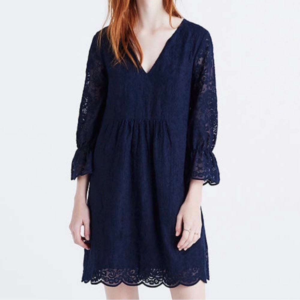 Madewell The Slowsong Dress in Embroidered Navy Lace